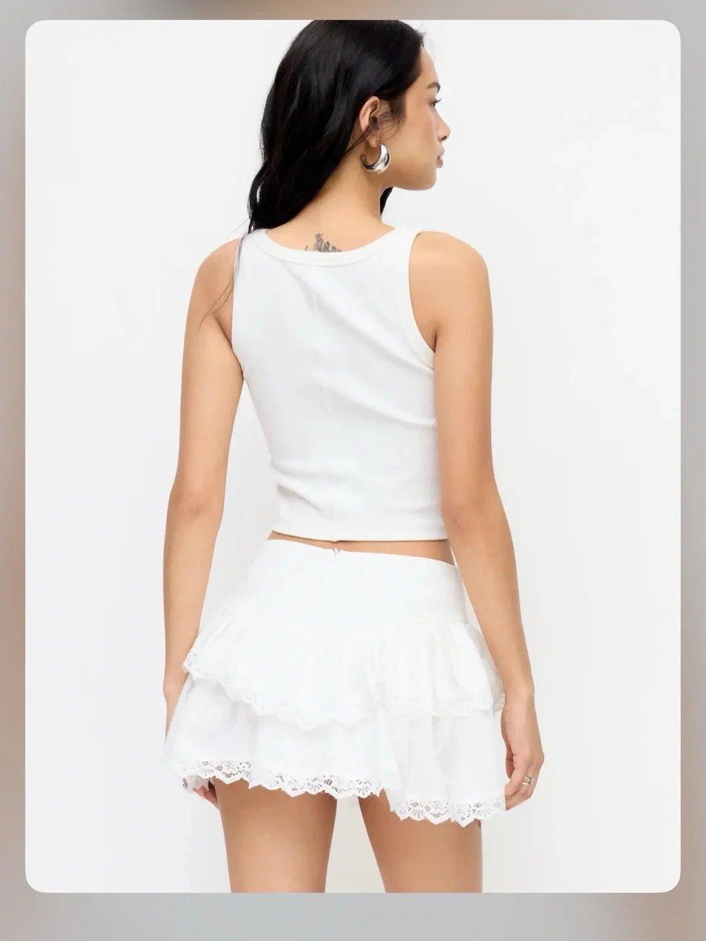 JACQUARD FLORAL EMBROIDERY LACE RUFFLE TIERED MID RISE MINI SKIRT XXS WC8-44